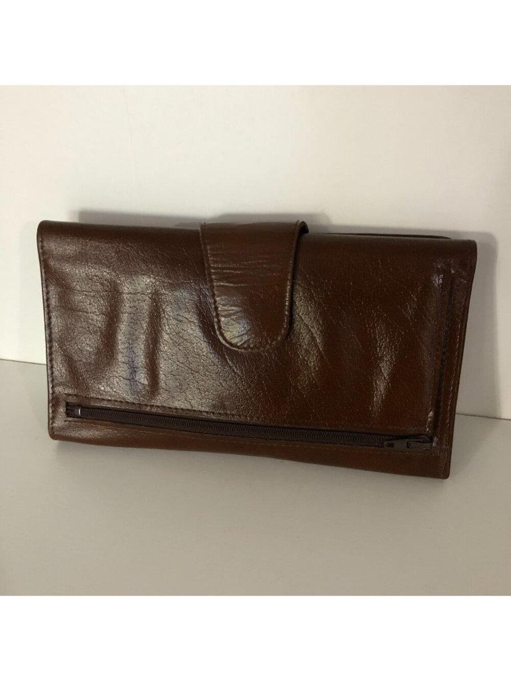 Vintage Rare Buxton Large Brown Leather Wallet TriFold Organizer w/ Calculator